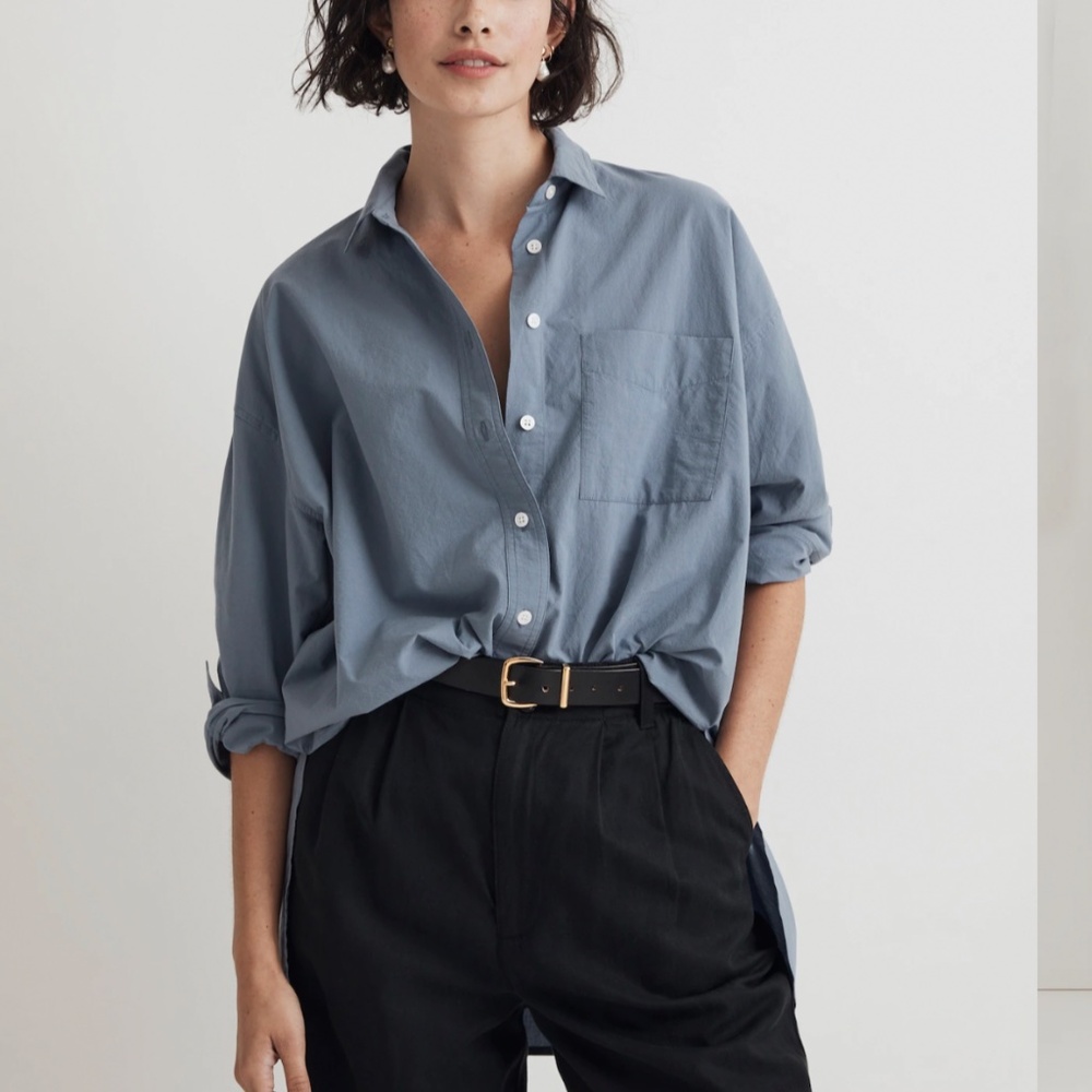 Madewell Signature Oversized Poplin Shirt Teapot Blue Small